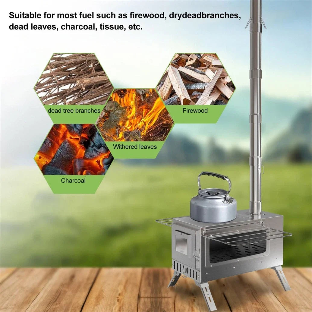 Portable Wood Stove Chimney Pipes Outdoor Heating Cooking