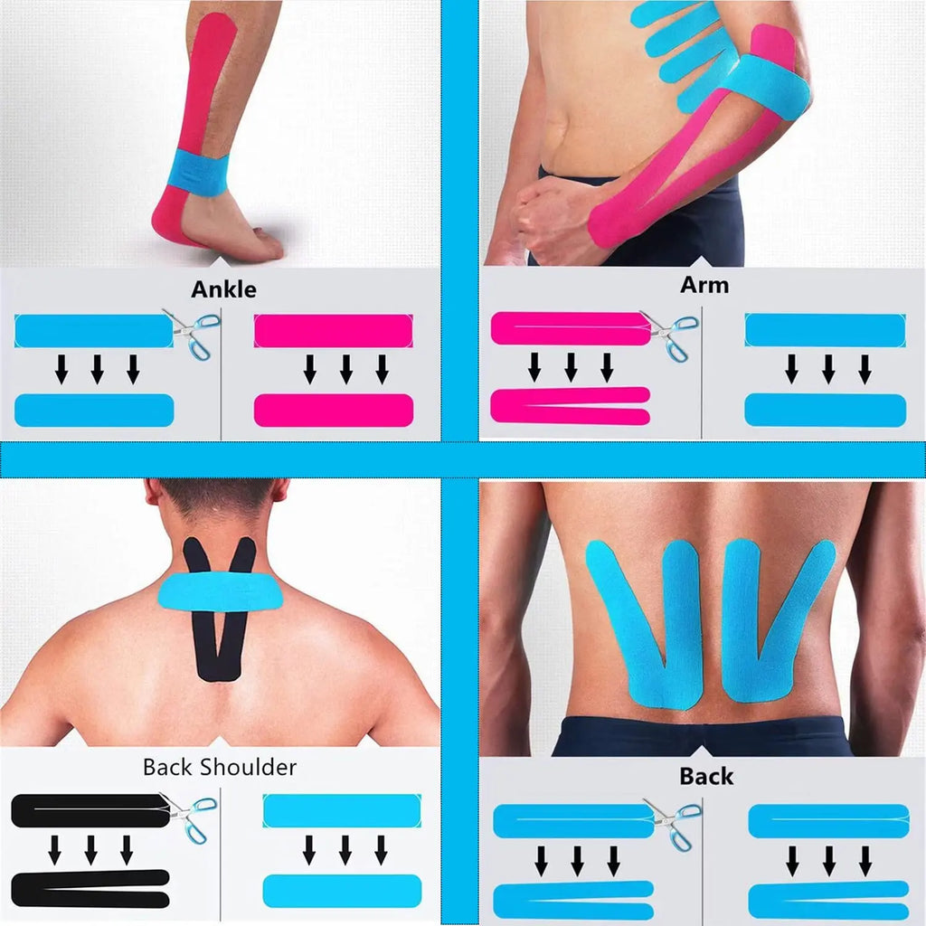 80pcs Sports Tape Cotton Elastic Precut kinesiology Tape for Support Athletic Tape for Muscle Strain Relief Adhesive Sport Strap