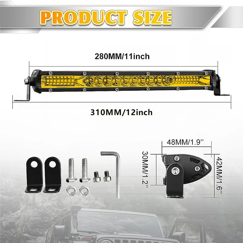 2PCS LED Yellow Light Bar 12 Inch