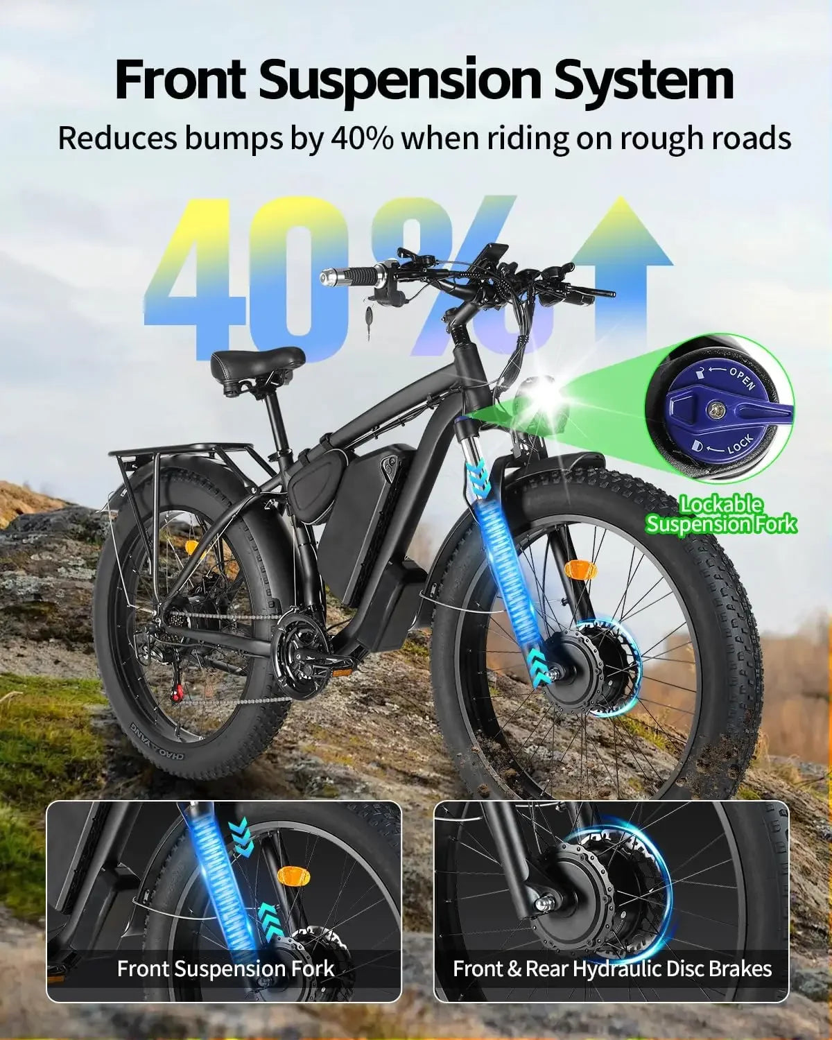 Electric Bicycle new B1 2000W Dual Motor 48v 22.4ah battery adult 26 inch tire All terrain Hydraulic brake multi-function E-bike