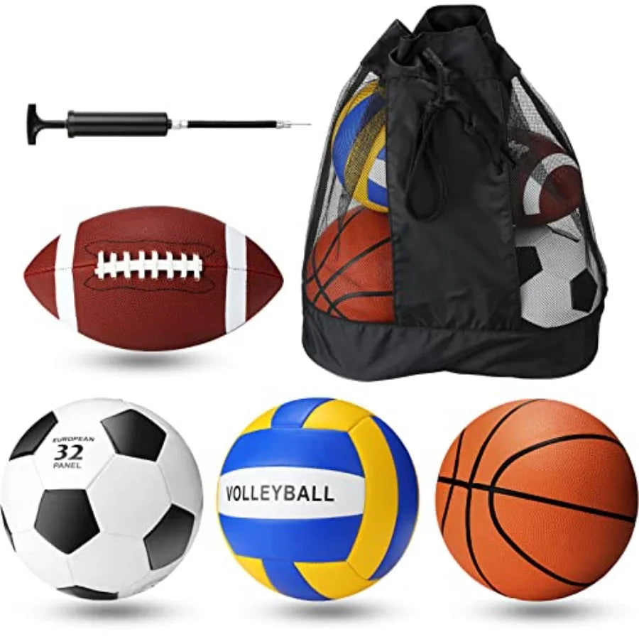 4 Pcs Sport Balls Set Official Size Athletic Balls Include Soccer, Football, Basketball, Volleyball for Indoor Outdoor Game You