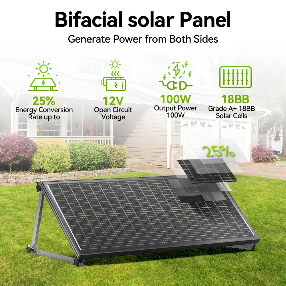 12V 400W/200W/100W Bifacial Solar Panel  Rooftop Camping
