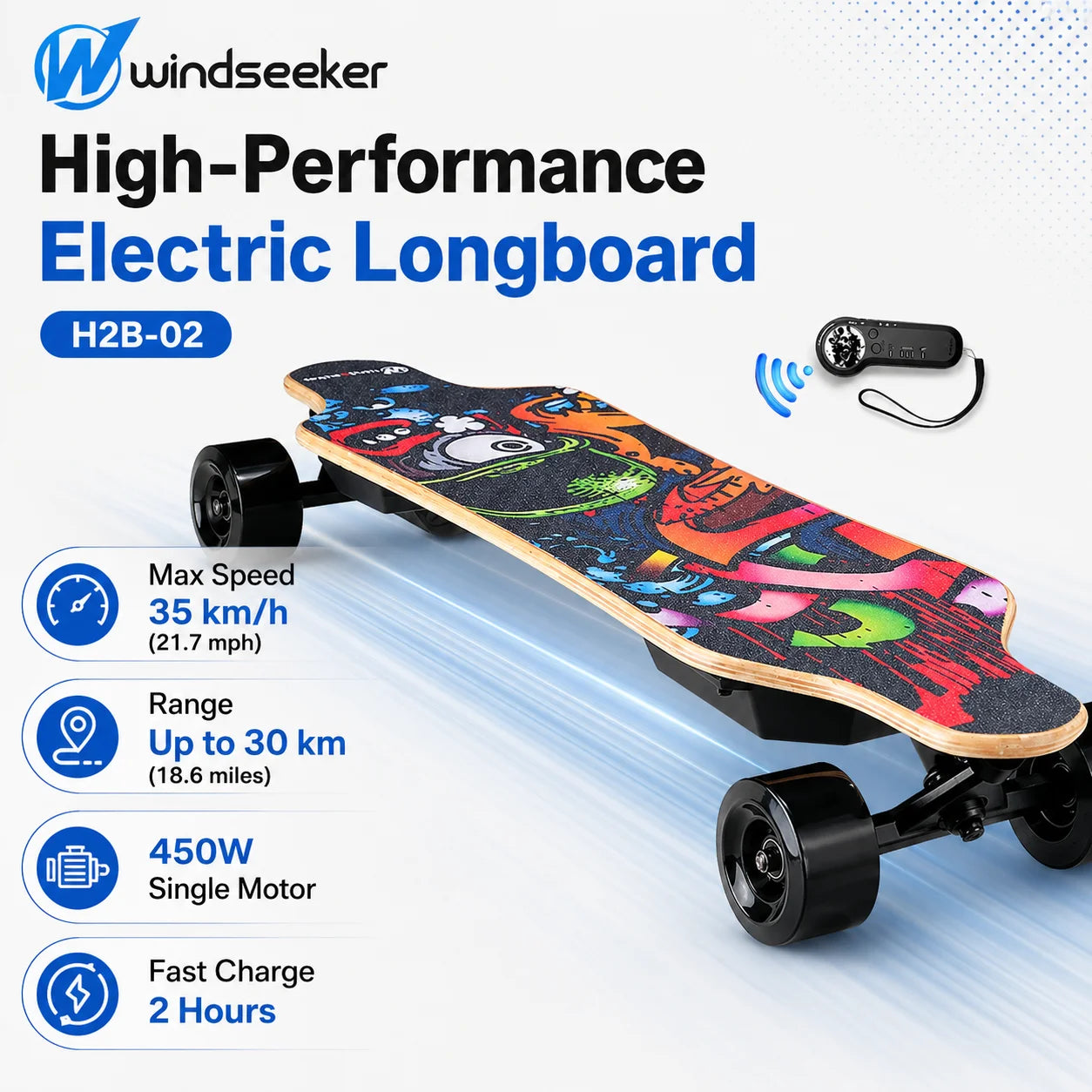 Electric Longboard Skateboard, 450W Motor