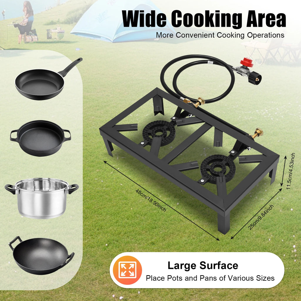 8000W Portable Double Burner Outdoor Gas Stove Propane Cooker