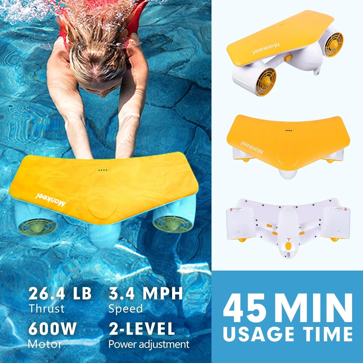 Electric Underwater Sea Scooter 50m Waterproof 2 Speed 28lbs