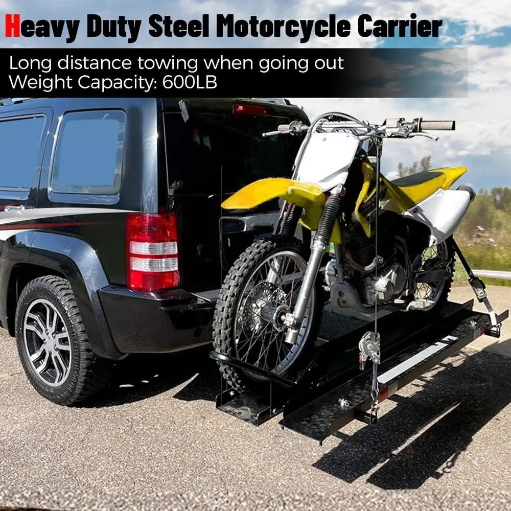 Motorcycle Carrier with Loading Ramp Heavy Duty Steel Hauler Rack Dirt Bike Rack Hitch Mount