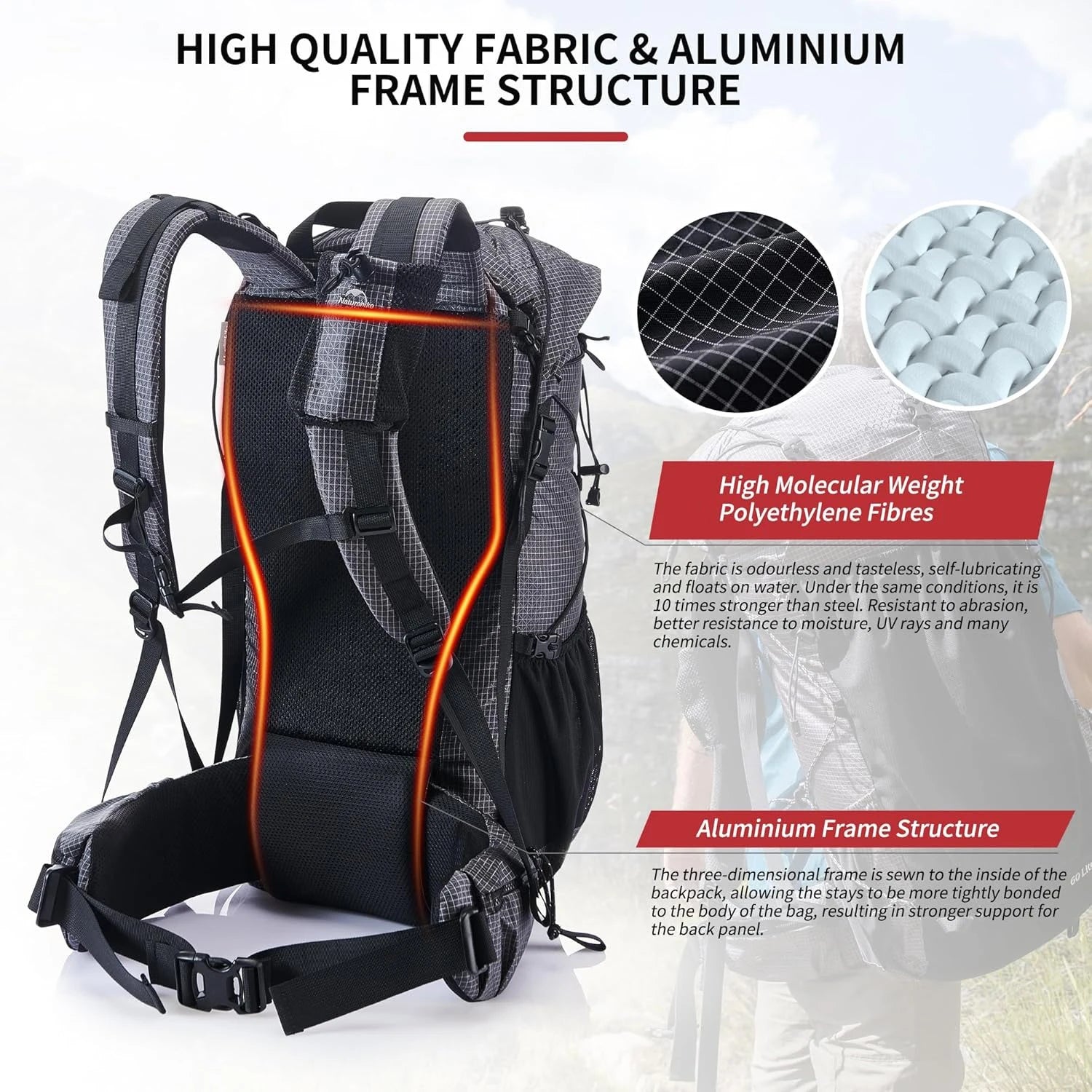 Outdoor Mountain Backpack 60+5L Waterproof  With Rain Cover