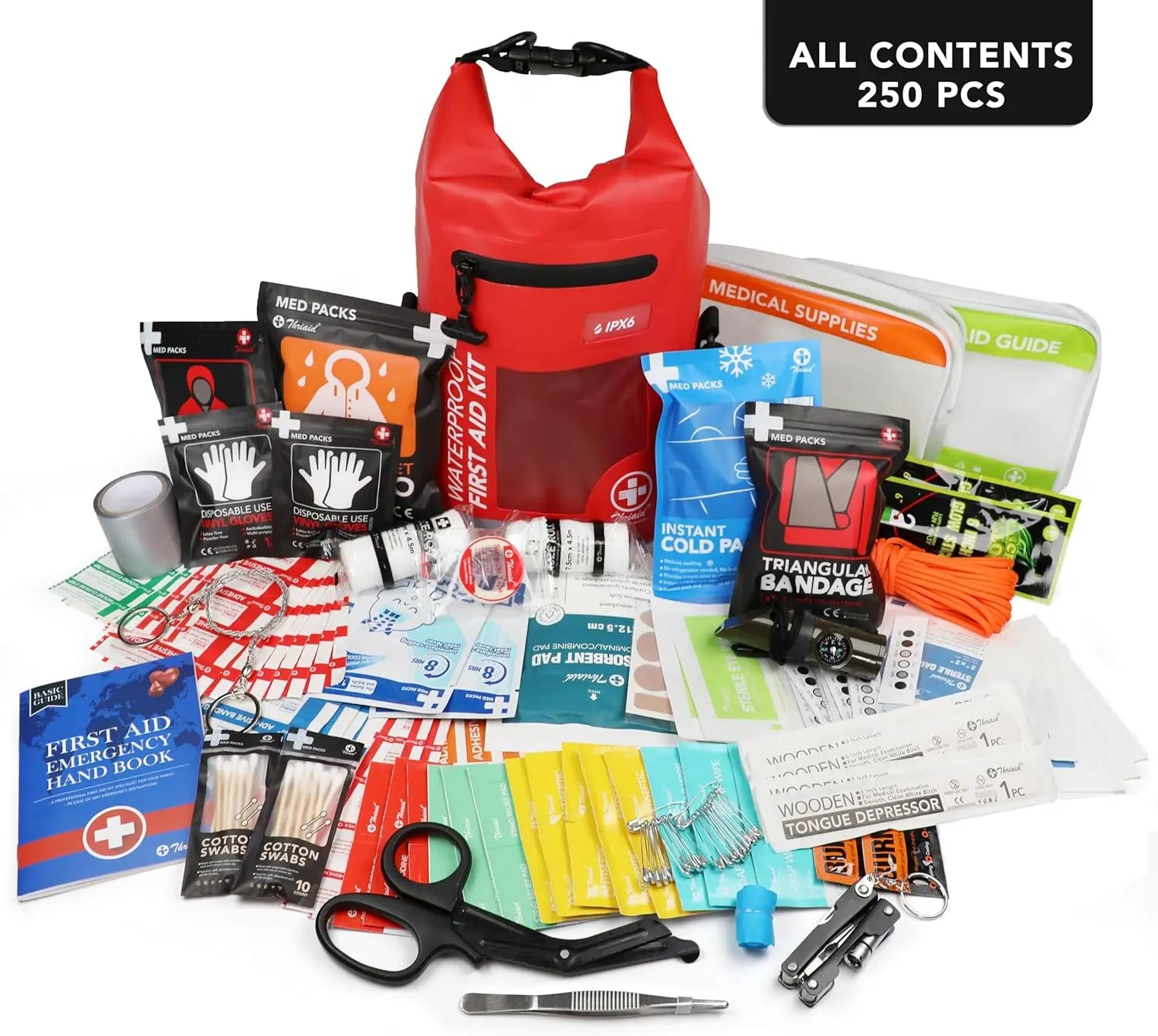 250-Piece Waterproof First Aid Kit Dry Bag for Boating,