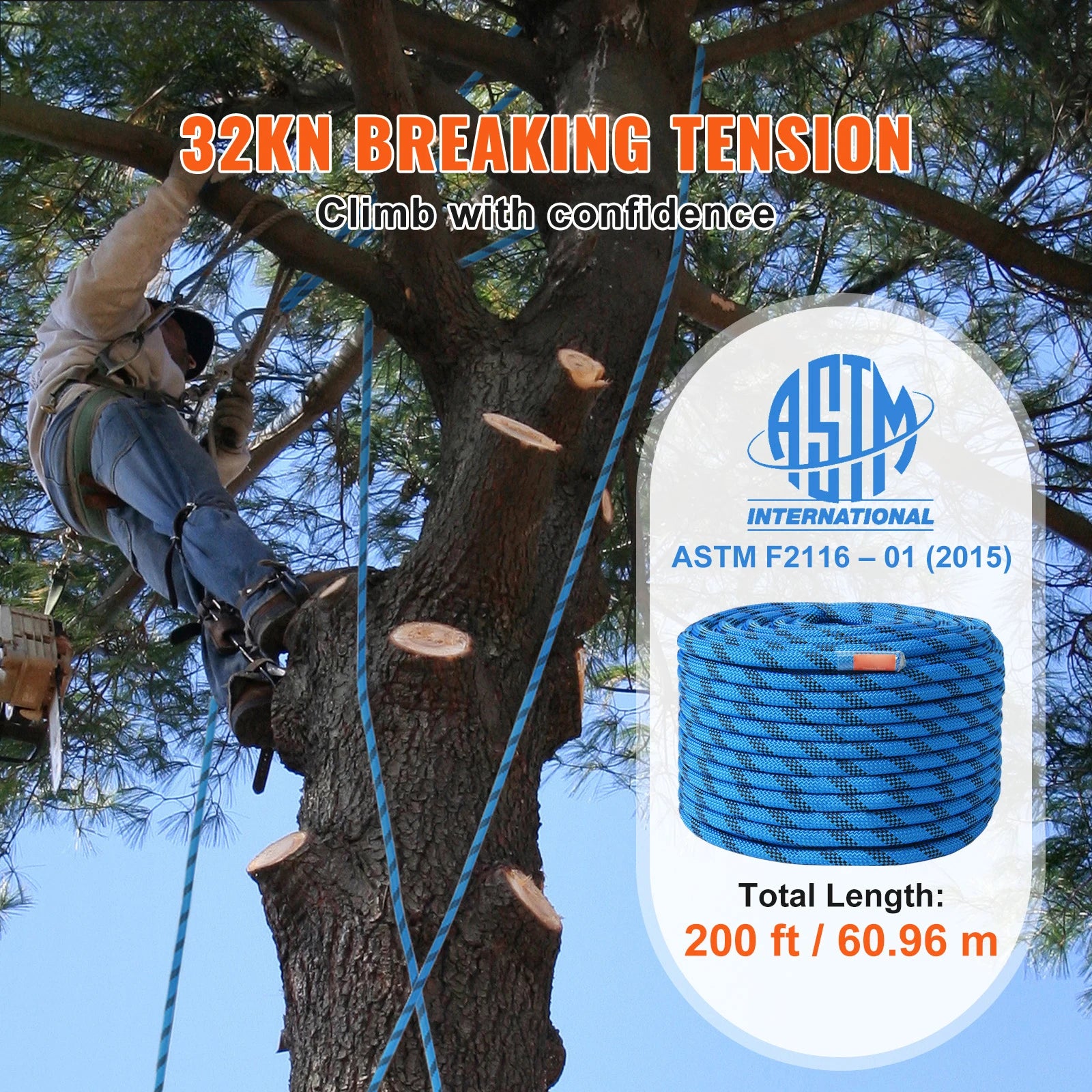 12.7mm Static Climbing Rope 125/150/200 ft Outdoor