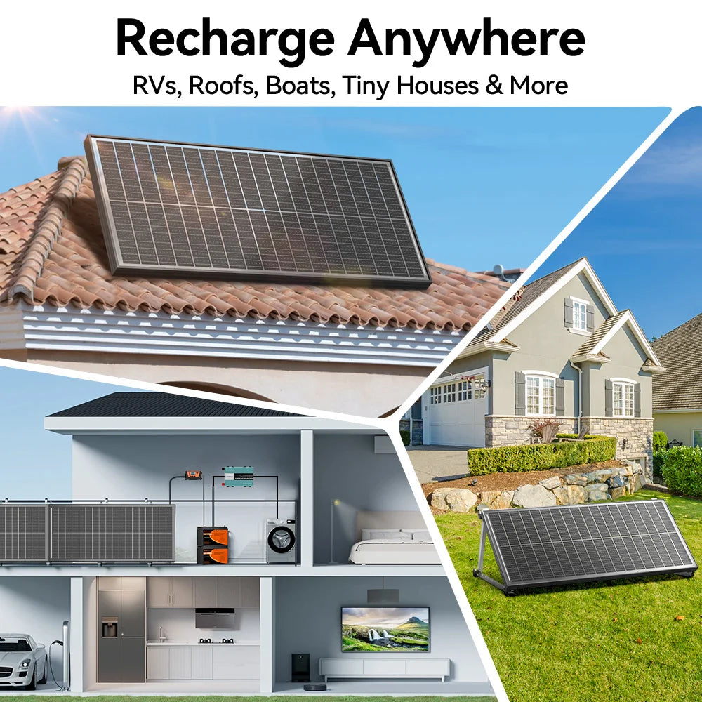 12V 400W/200W/100W Bifacial Solar Panel  Rooftop Camping
