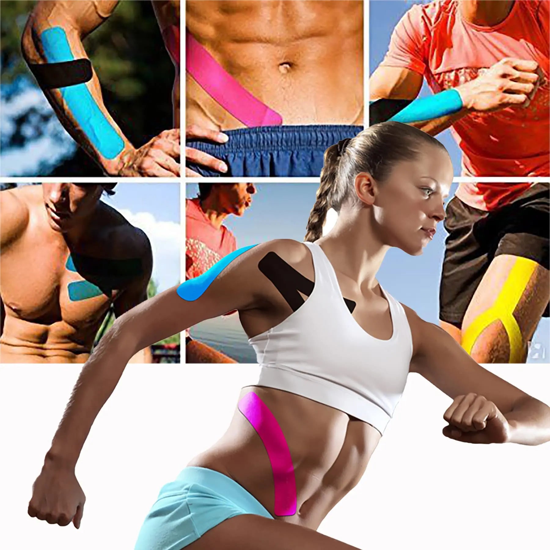80pcs Sports Tape Cotton Elastic Precut kinesiology Tape for Support Athletic Tape for Muscle Strain Relief Adhesive Sport Strap