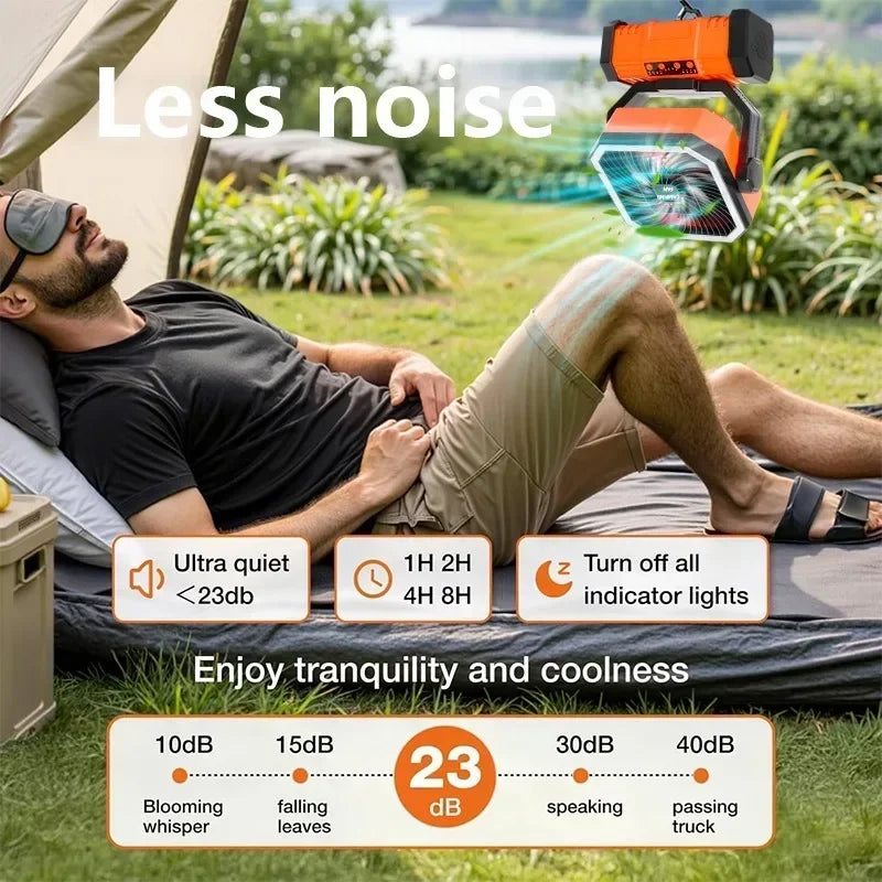 2025New Outdoor Camping Fan with Bluetooth Speaker Outdoor Ventilador Cool Air Portable Fan with Hook for Fishing and Picnicking