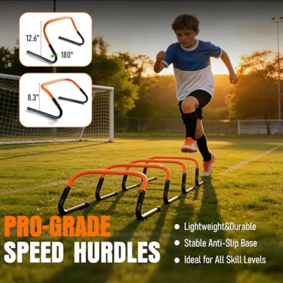 Agility Ladder, Soccer Football Training Equipment Set - 20Feet Speed Ladder, 4 Hurdles, Parachute, 12 Cones and Jump Rope Agil