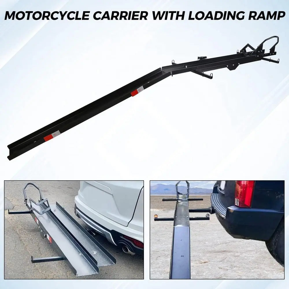 Motorcycle Carrier with Loading Ramp Heavy Duty Steel Hauler Rack Dirt Bike Rack Hitch Mount