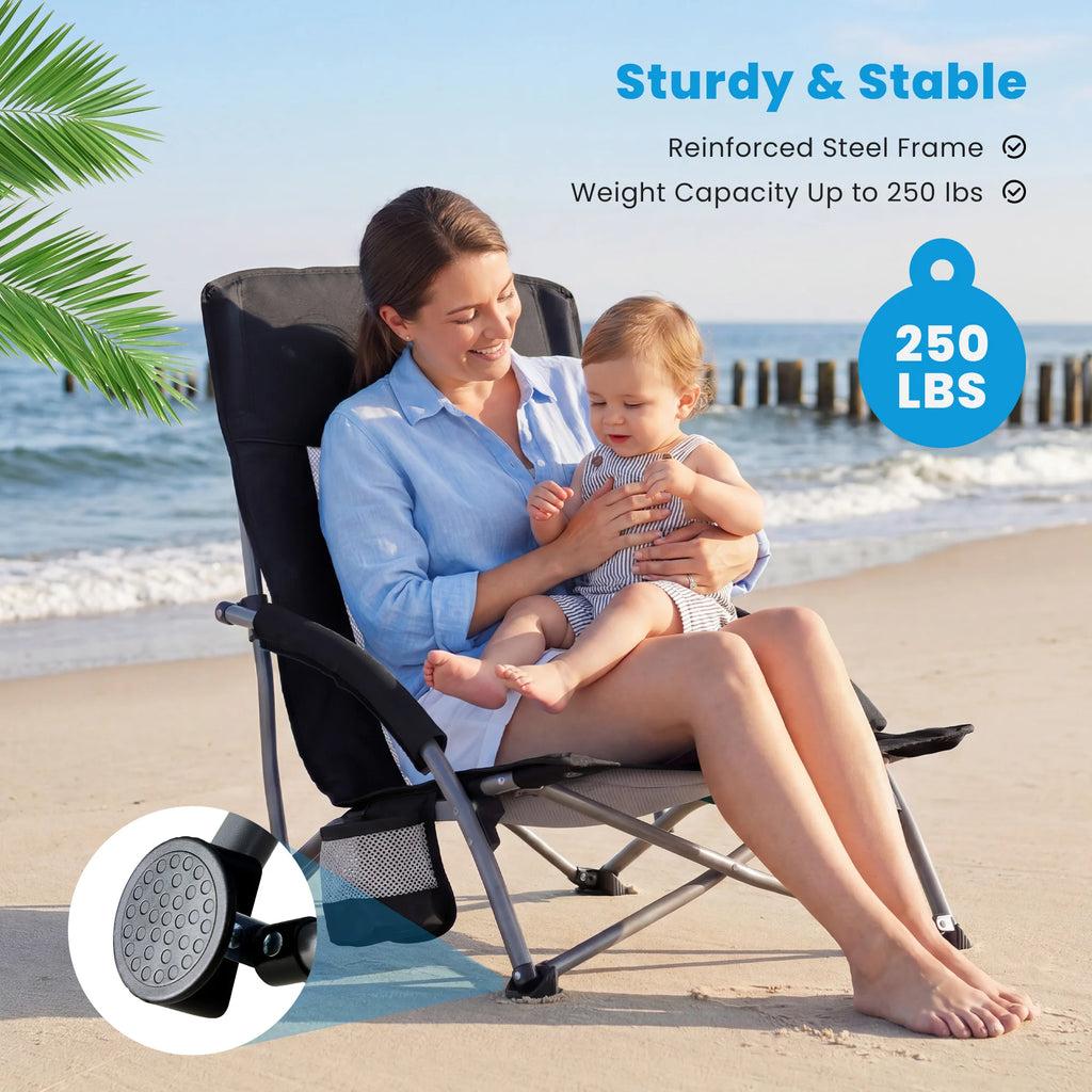 Beach Chair Collapsible Padded with Cup Holder