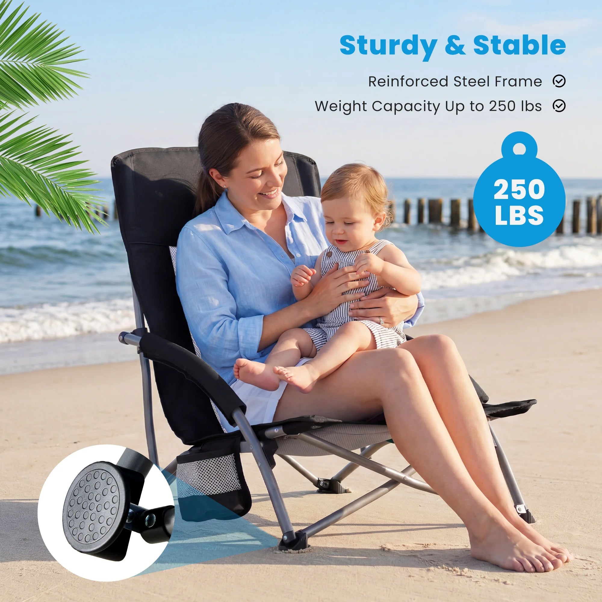 Beach Chair Collapsible Padded with Cup Holder