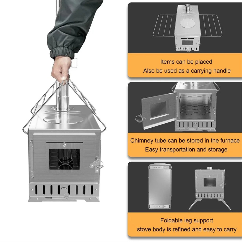 Portable Wood Stove Chimney Pipes Outdoor Heating Cooking