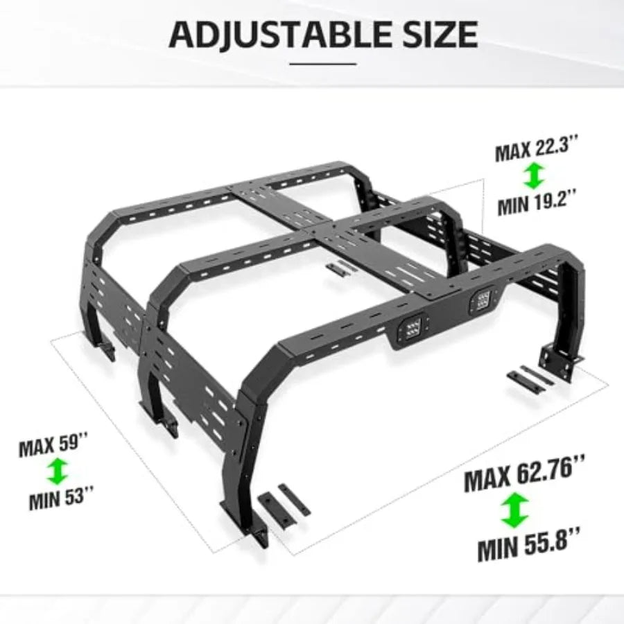 High Bed Racks Truck Cargo Carrier with 2 LED Lights for Tacoma/Ram 1500/Tundra/Silverado/Sierra/F150/Titan/Canyon
