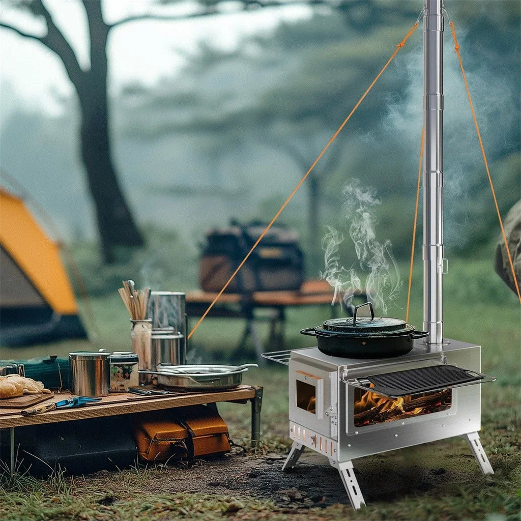 Portable Wood Stove Chimney Pipes Outdoor Heating Cooking