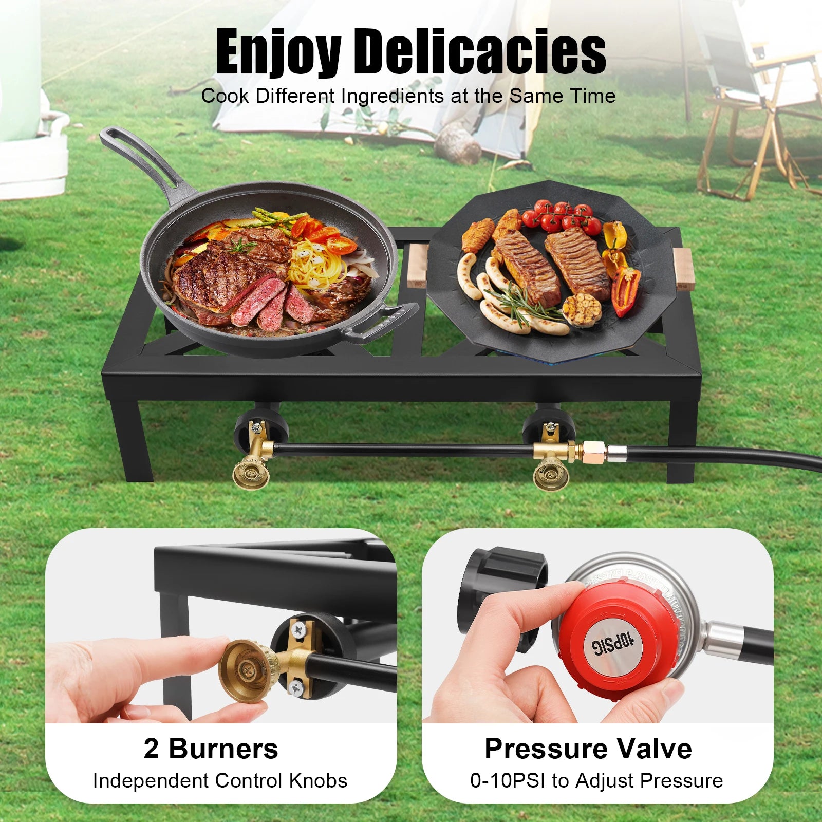 8000W Portable Double Burner Outdoor Gas Stove Propane Cooker
