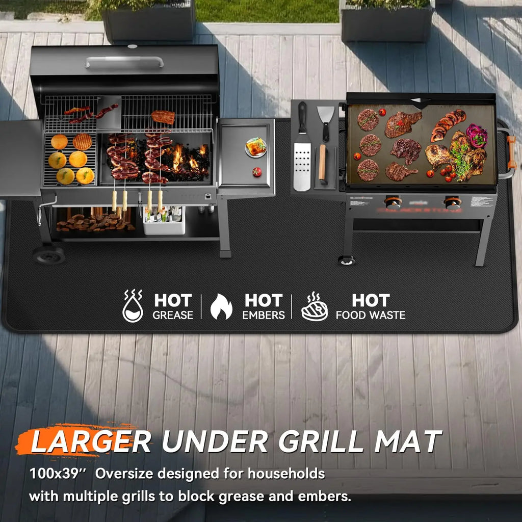 100x39" Extra-Large Under Grill Mat, Double-Sided Fireproof, Oil-Proof & Waterproof for BBQ Fire Pit