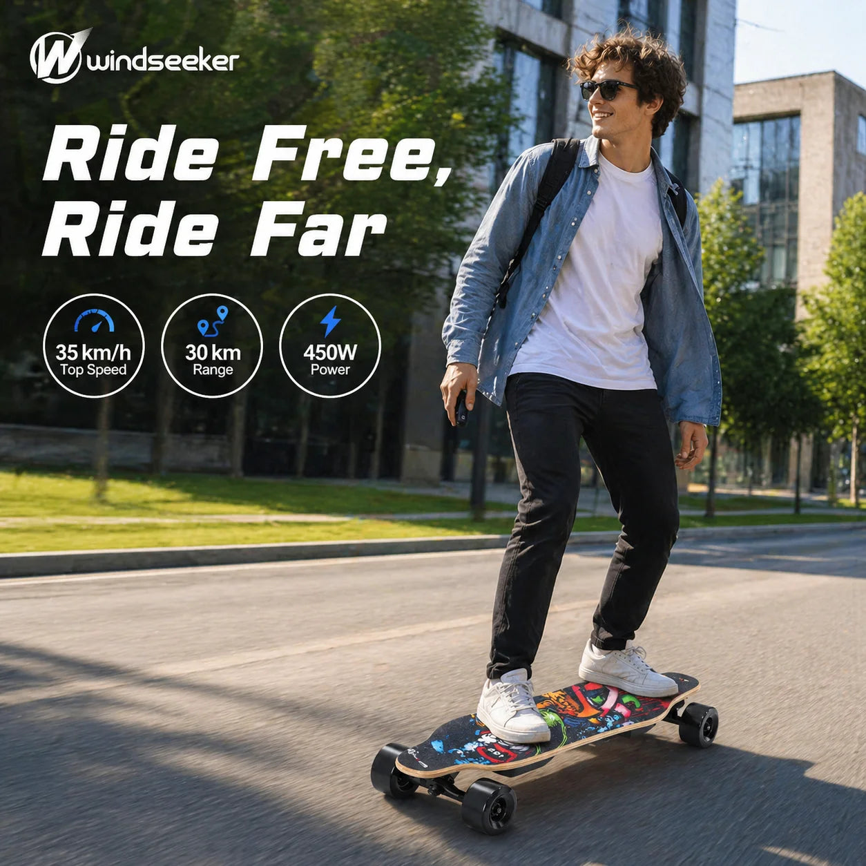Electric Longboard Skateboard, 450W Motor