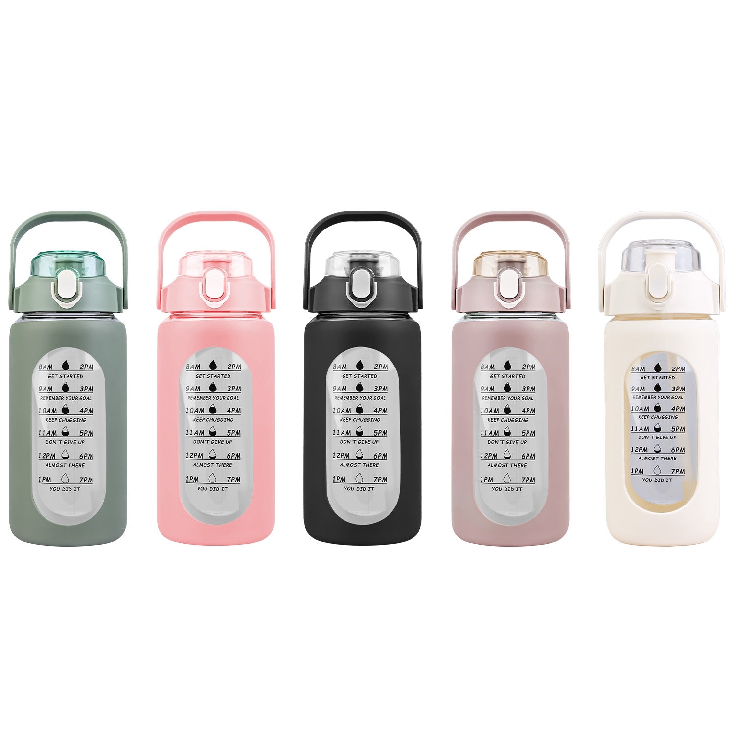 34Oz Glass Water Bottle Sports Water Bottle Motivational Water Bottle Water Intake Tracker Bottle with Straw Time Marker Silicone Sleeve Handle for Gy