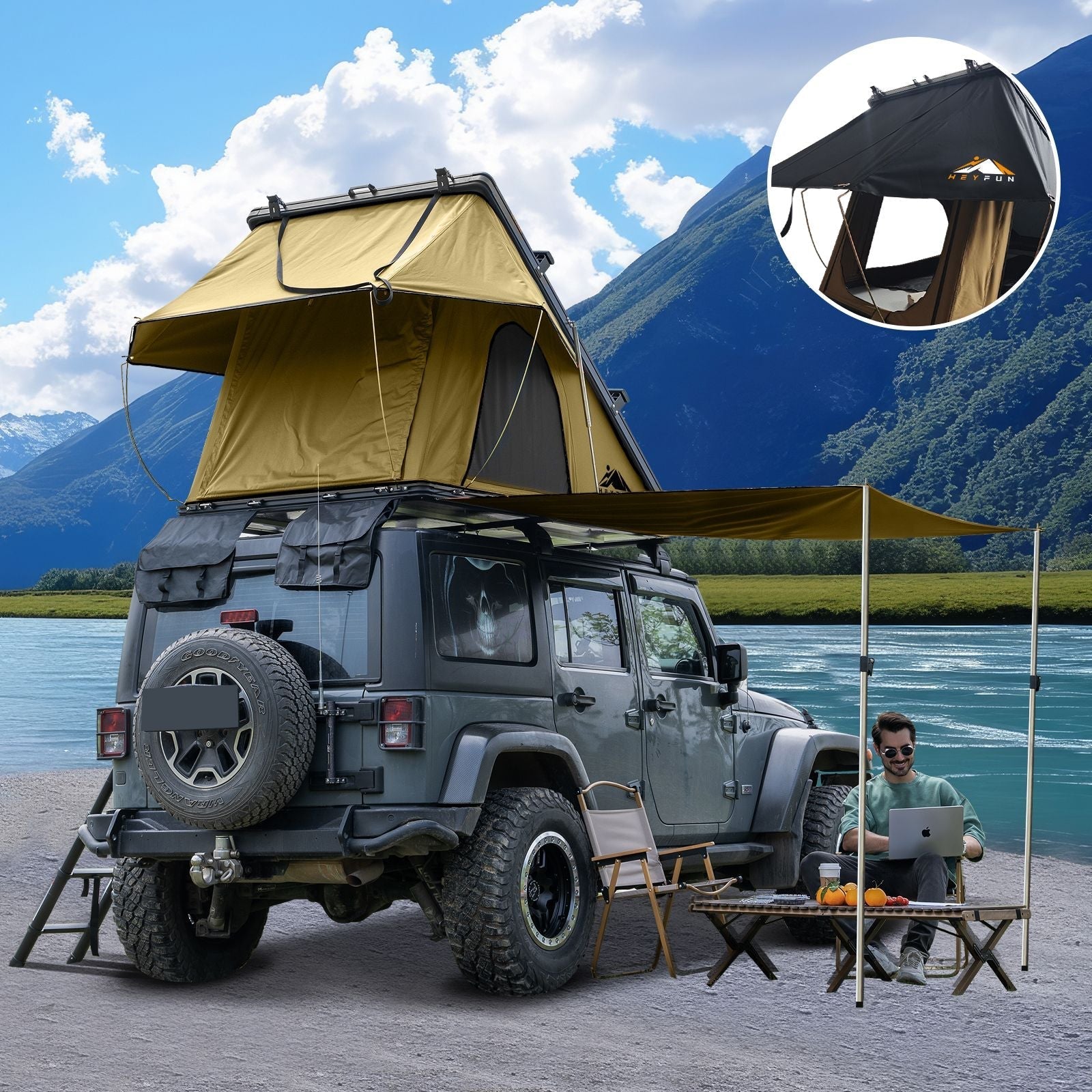Rooftop Tent Hardshell with Side Awning
