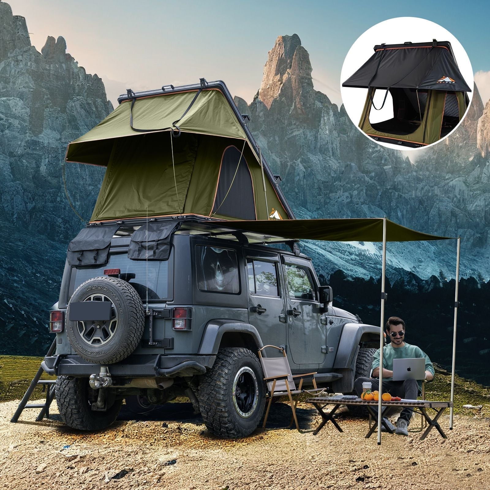 Rooftop Tent Hardshell with Side Awning